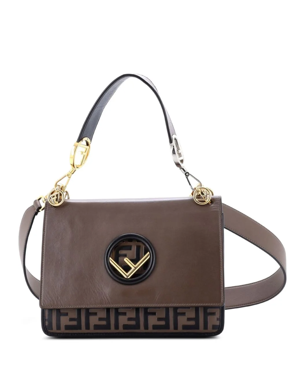 Kan I F Leather with Zucca Embossed Detail Medium Shoulder Bag by Fendi Pre-Owned