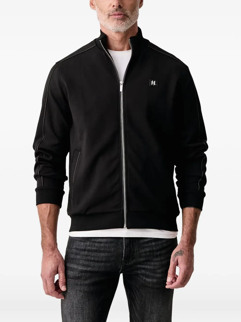 Logo-Plaque Zip-Up Sweater by Karl Lagerfeld