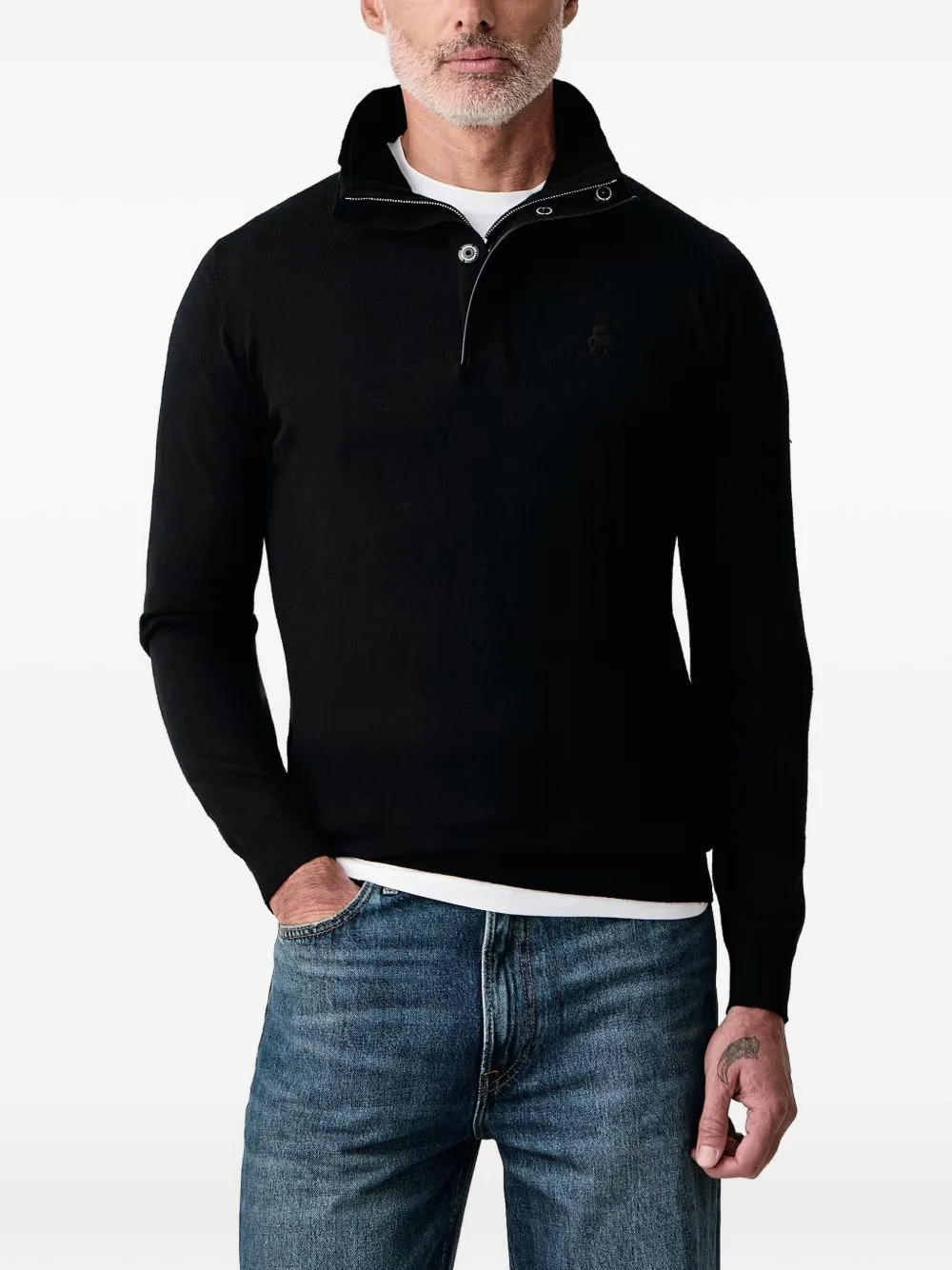 Quarter-Zip Logo-Patch Sweater by Karl Lagerfeld