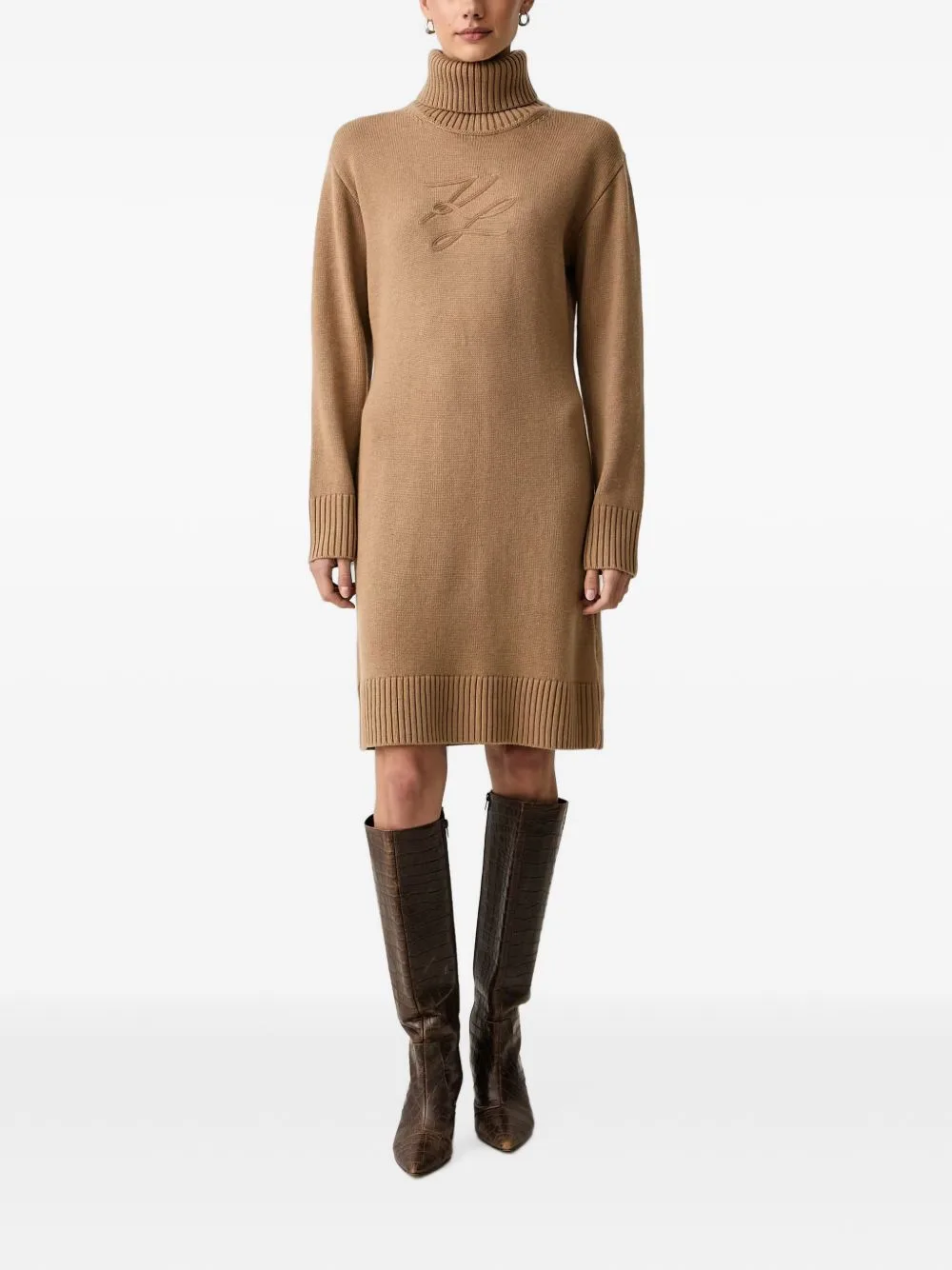 Logo-Embroidered Roll-Neck Mini Dress by Karl Lagerfeld