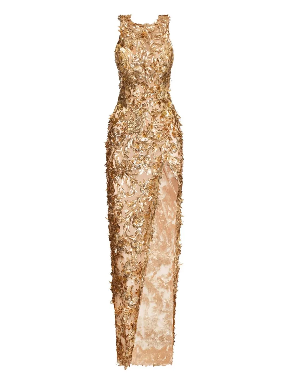 Feather-Embellished Maxi Dress by Oscar de la Renta