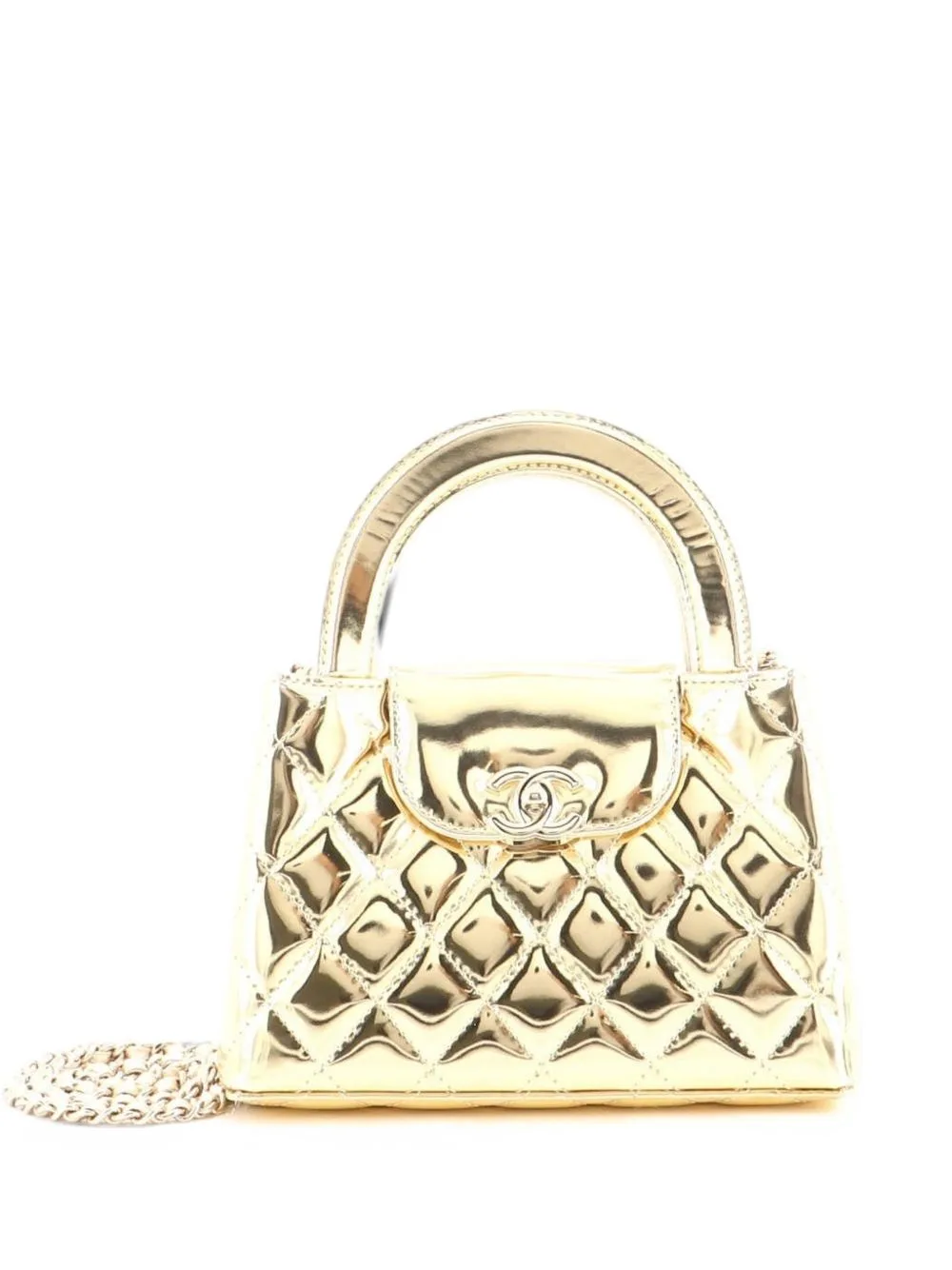 Kelly Top Handle Shopping Bag Quilted Metallic Lambskin Mini Satchel