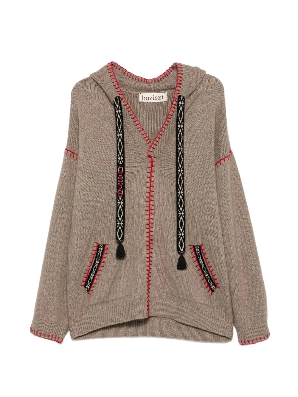 Kafti Embroidered-Stitch Drawstring Hoodie by Baziszt