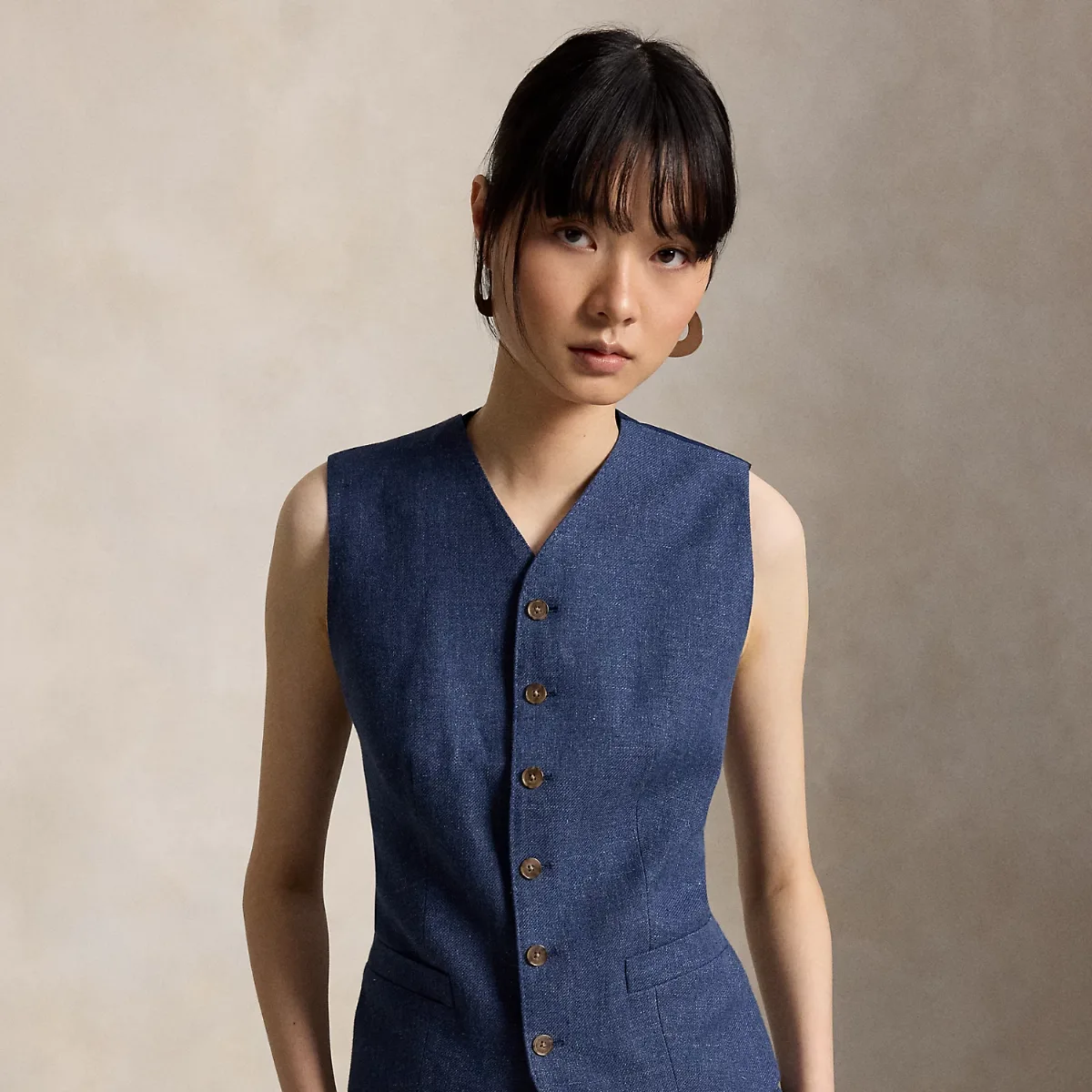Buttoned Linen-Cotton Waistcoat by Polo Ralph Lauren