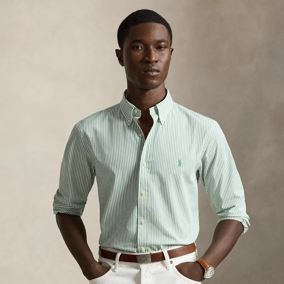 Custom Fit Striped Stretch Poplin Shirt