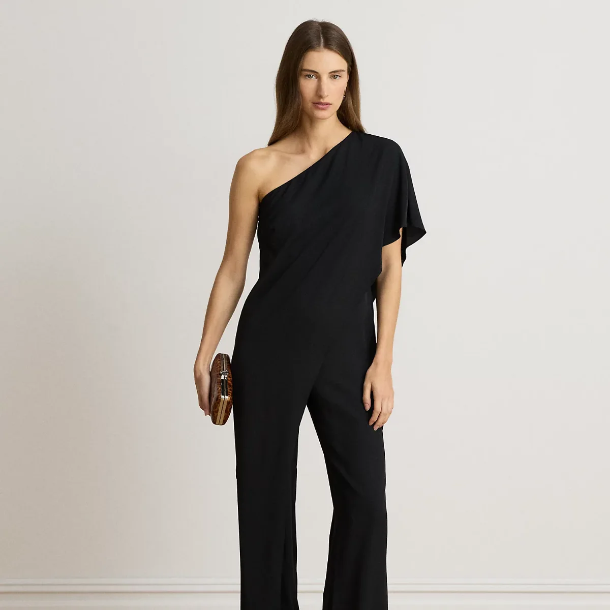 Cape Georgette One-Shoulder Jumpsuit
