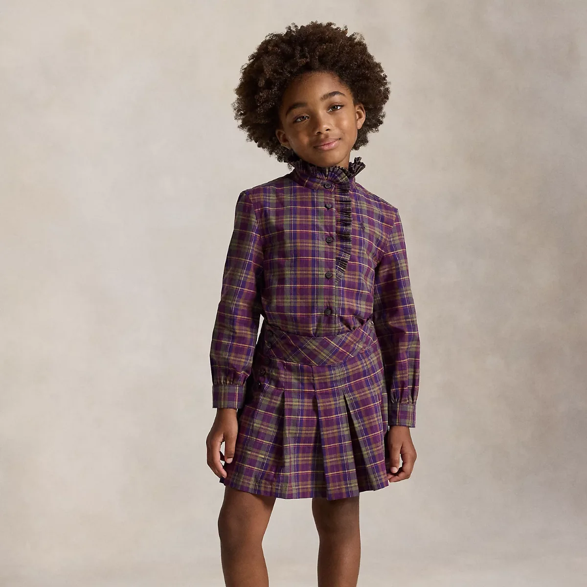 Plaid Pleated Cotton Poplin Skirt by Ralph Lauren