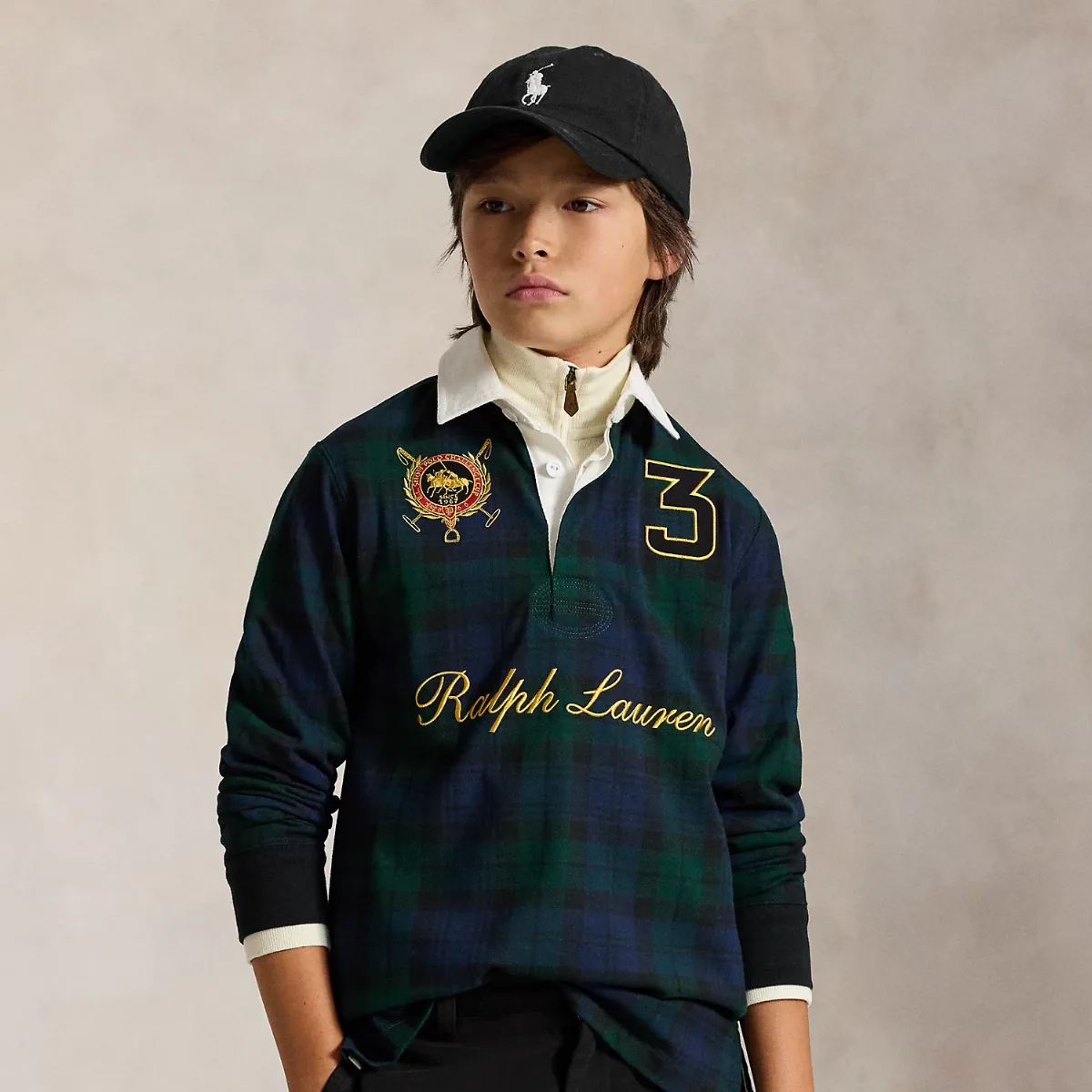 Double-Pony Plaid Cotton Rugby Shirt by Ralph Lauren