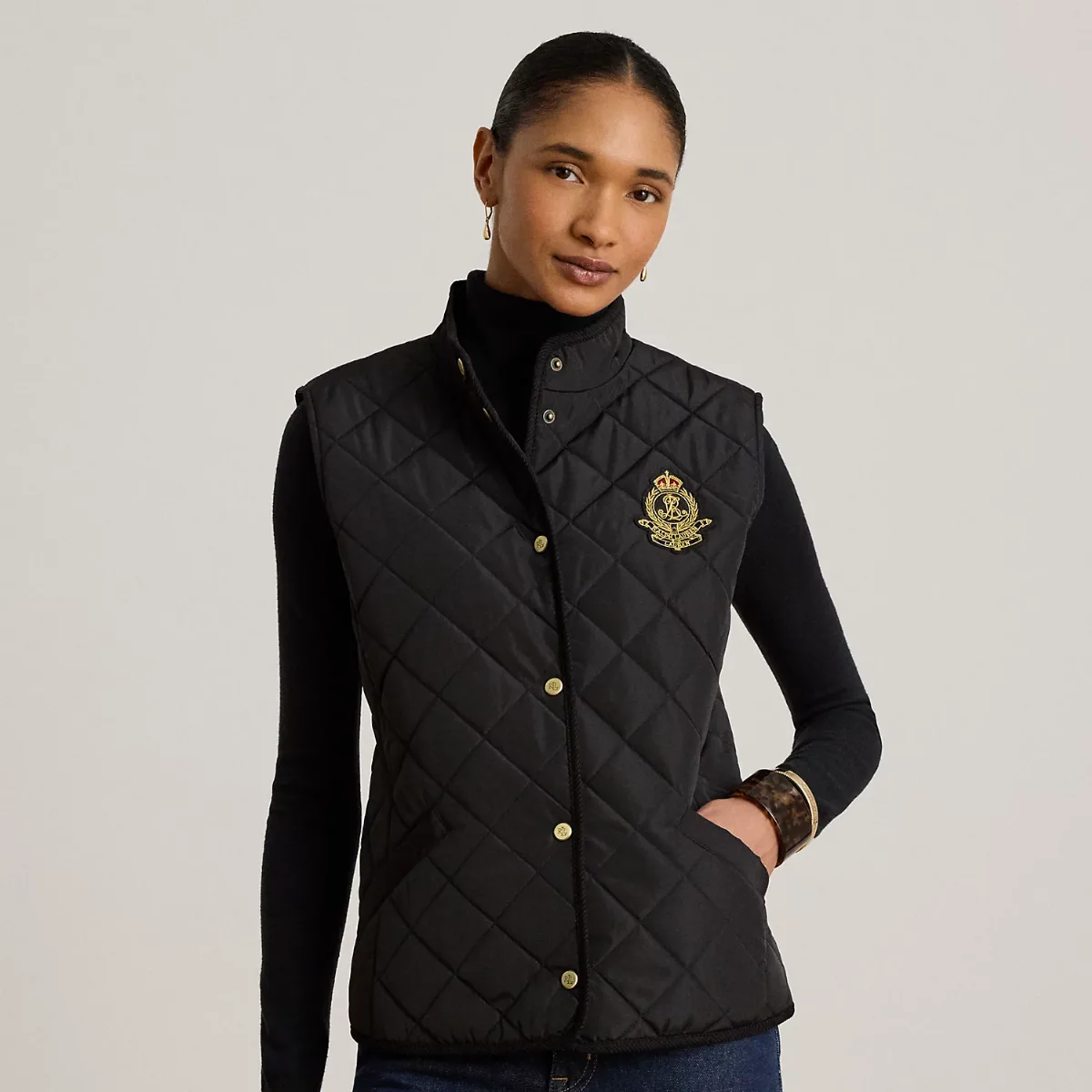 Crest-Patch Corduroy-Trim Quilted Gilet by Lauren Ralph Lauren