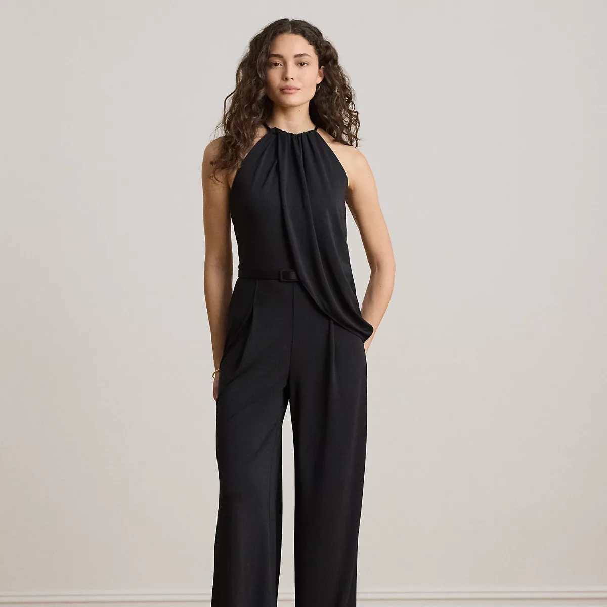 Belted Stretch Jersey Halter Jumpsuit by Lauren Ralph Lauren
