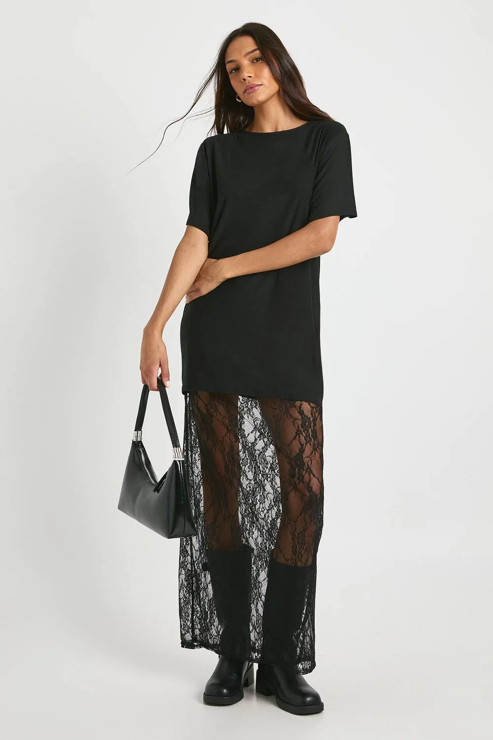 Lace Detail Midaxi T-Shirt Dress