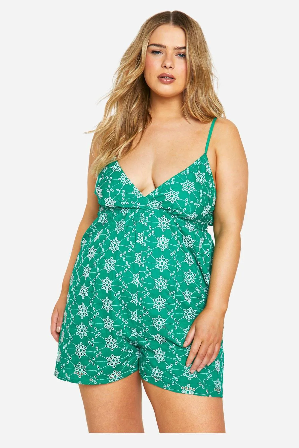 Broderie Contrast Playsuit by boohoo