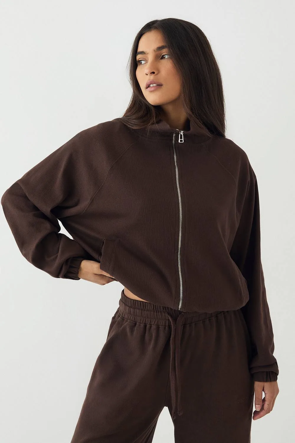 Rib Zip Through Funnel Neck Bomber by DSGN Studio