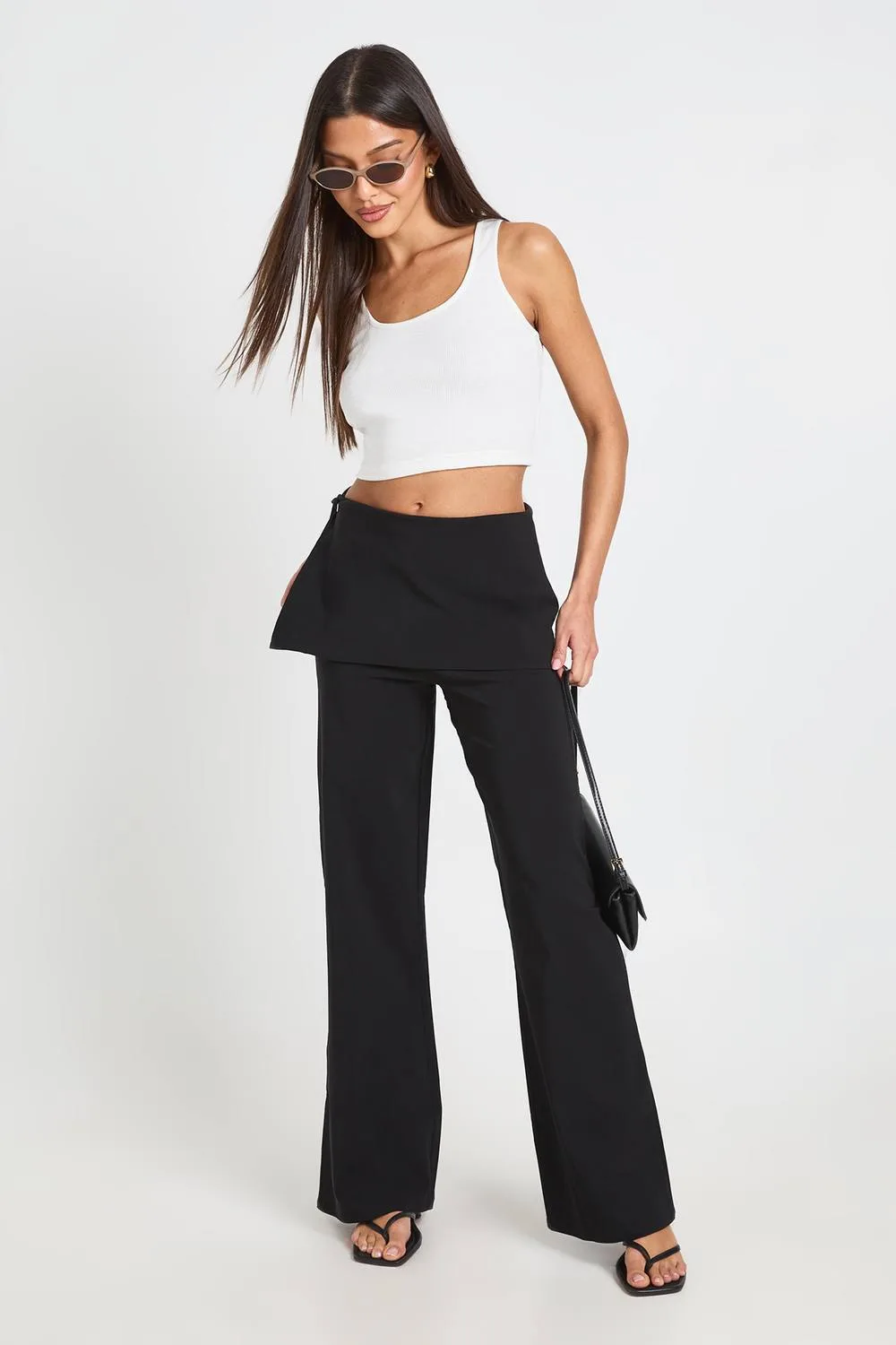 Bengaline Skirt Wrap Over Straight Leg Trouser by boohoo
