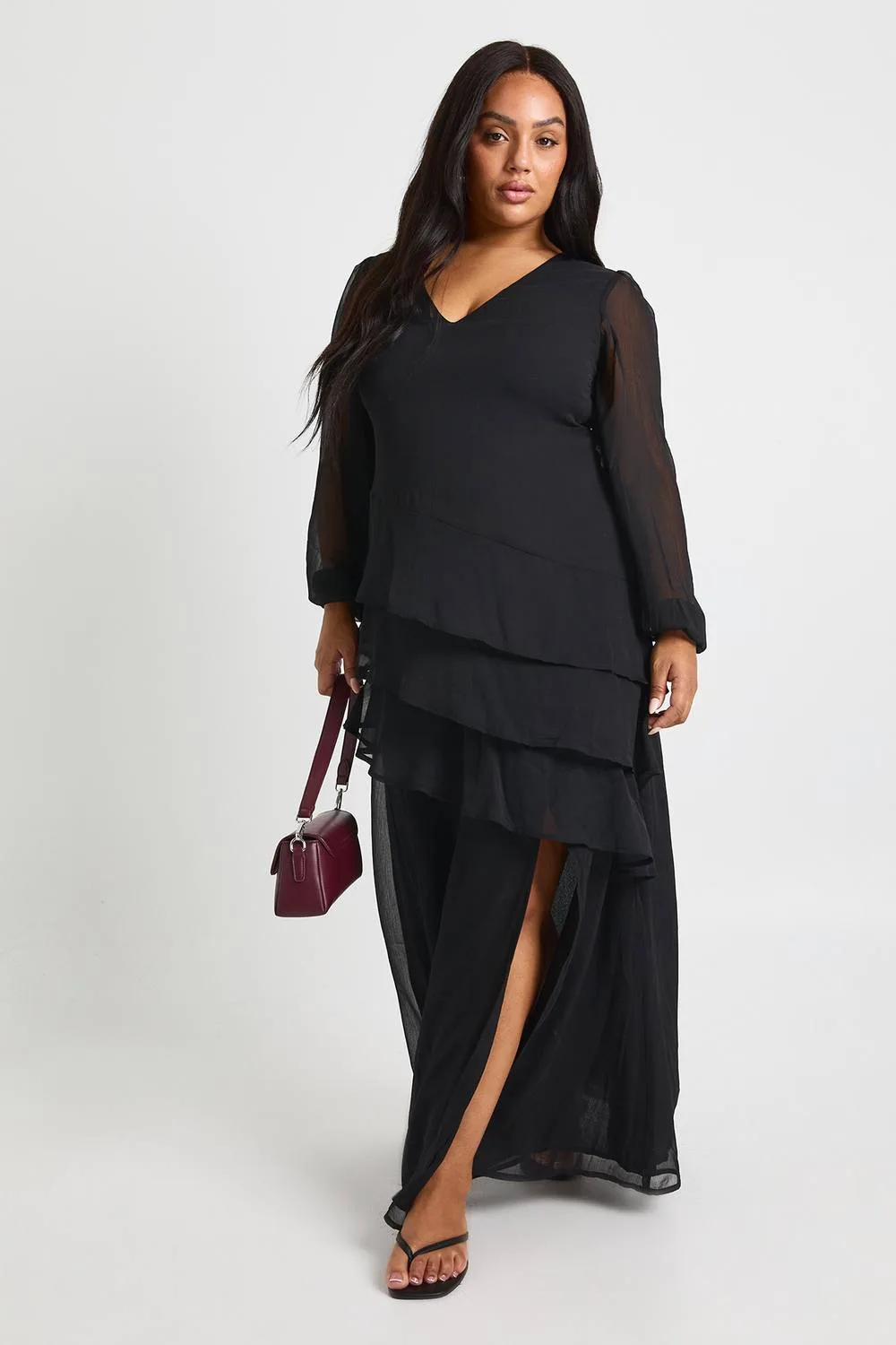 Chiffon Frill Maxi Dress by boohoo