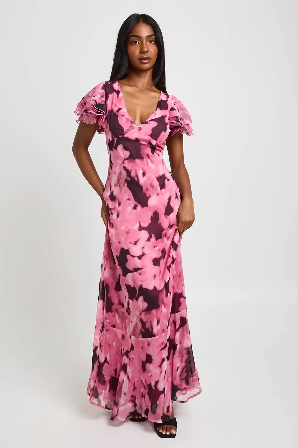 Tonal Floral Textured Chiffon Maxi Dress