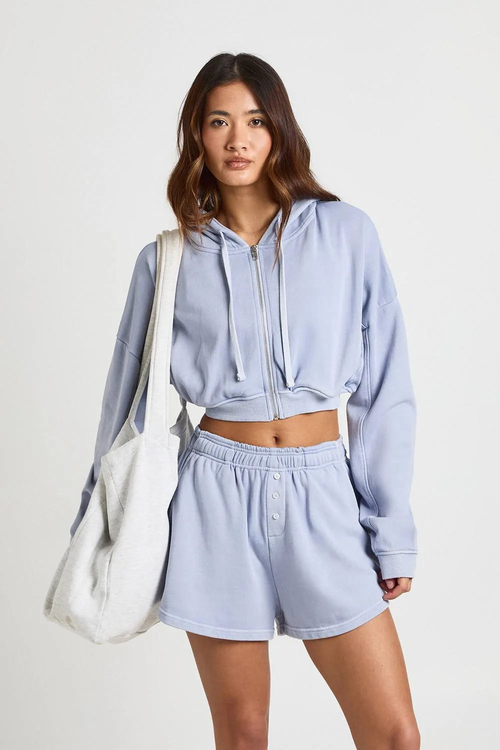 Washed Zip Through Hoodie & Henley Short Tracksuit by boohoo
