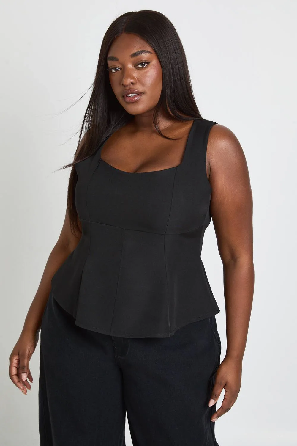 Square Neck Peplum Tailored Top by boohoo