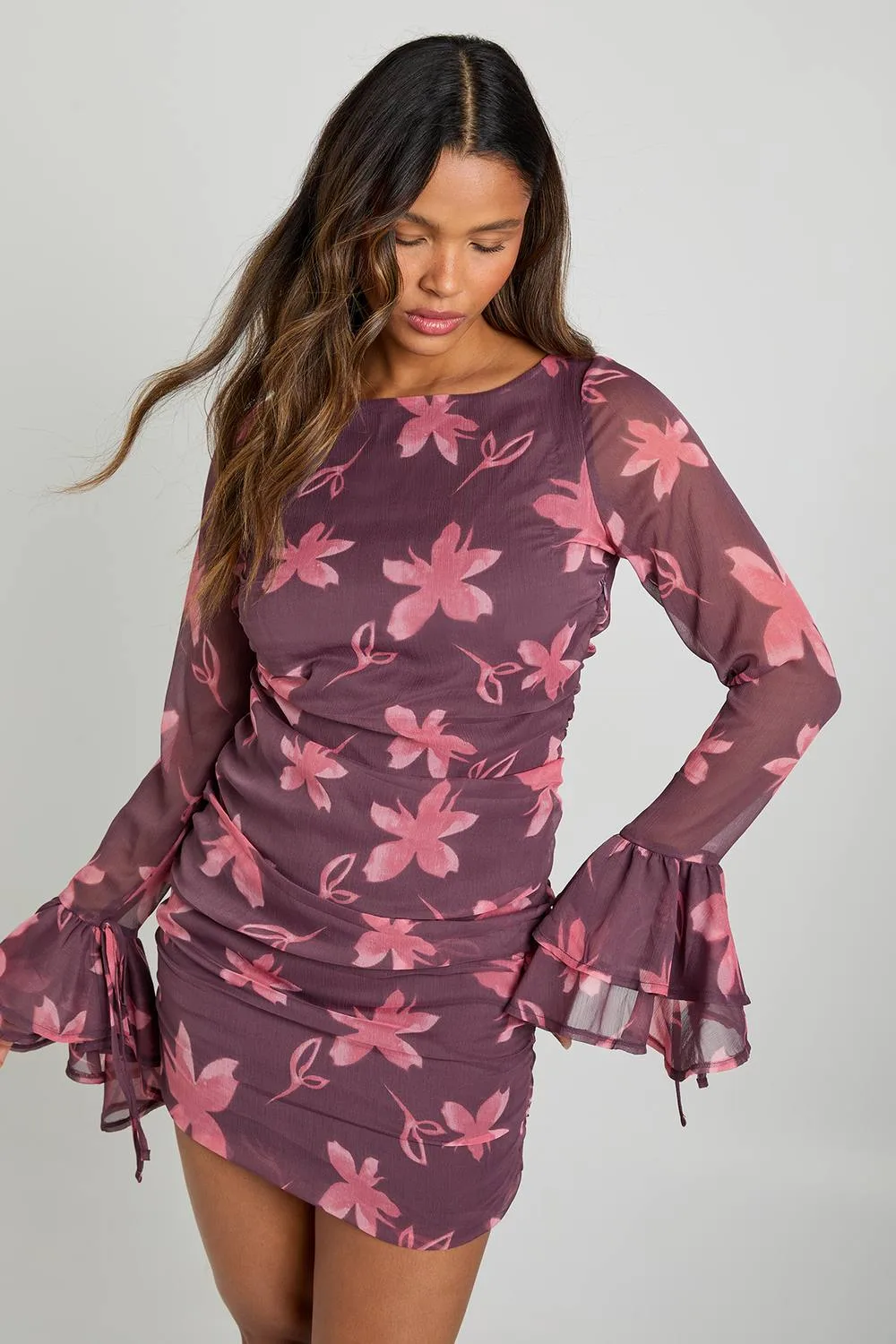 Floral Chiffon Ruffle Mini Dress by boohoo