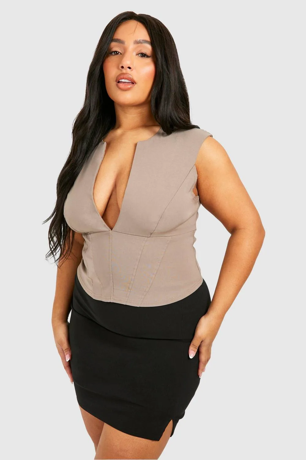 Plunge Corset Detail Top by boohoo