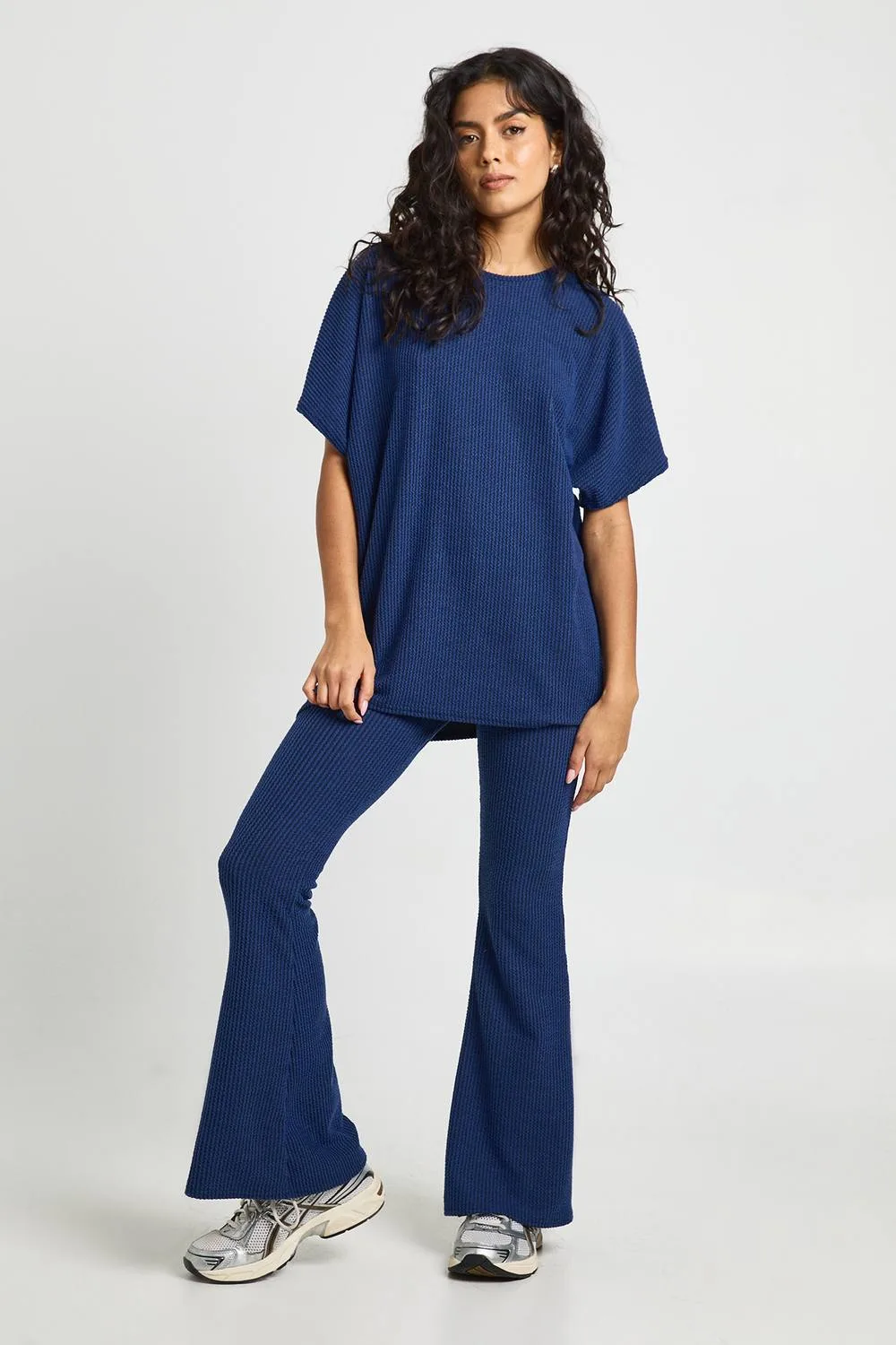 Two Tone Rib Flared Legging & Top Co Ord by boohoo
