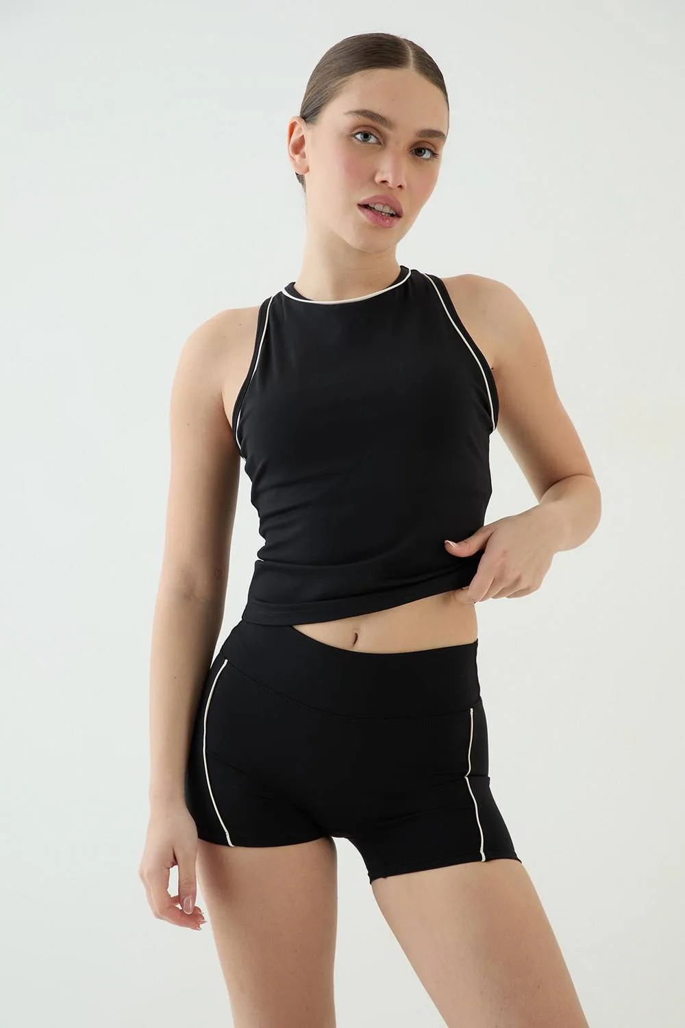 Piping Detail Racer Neck Internal Padding Vest Top by DSGN Studio
