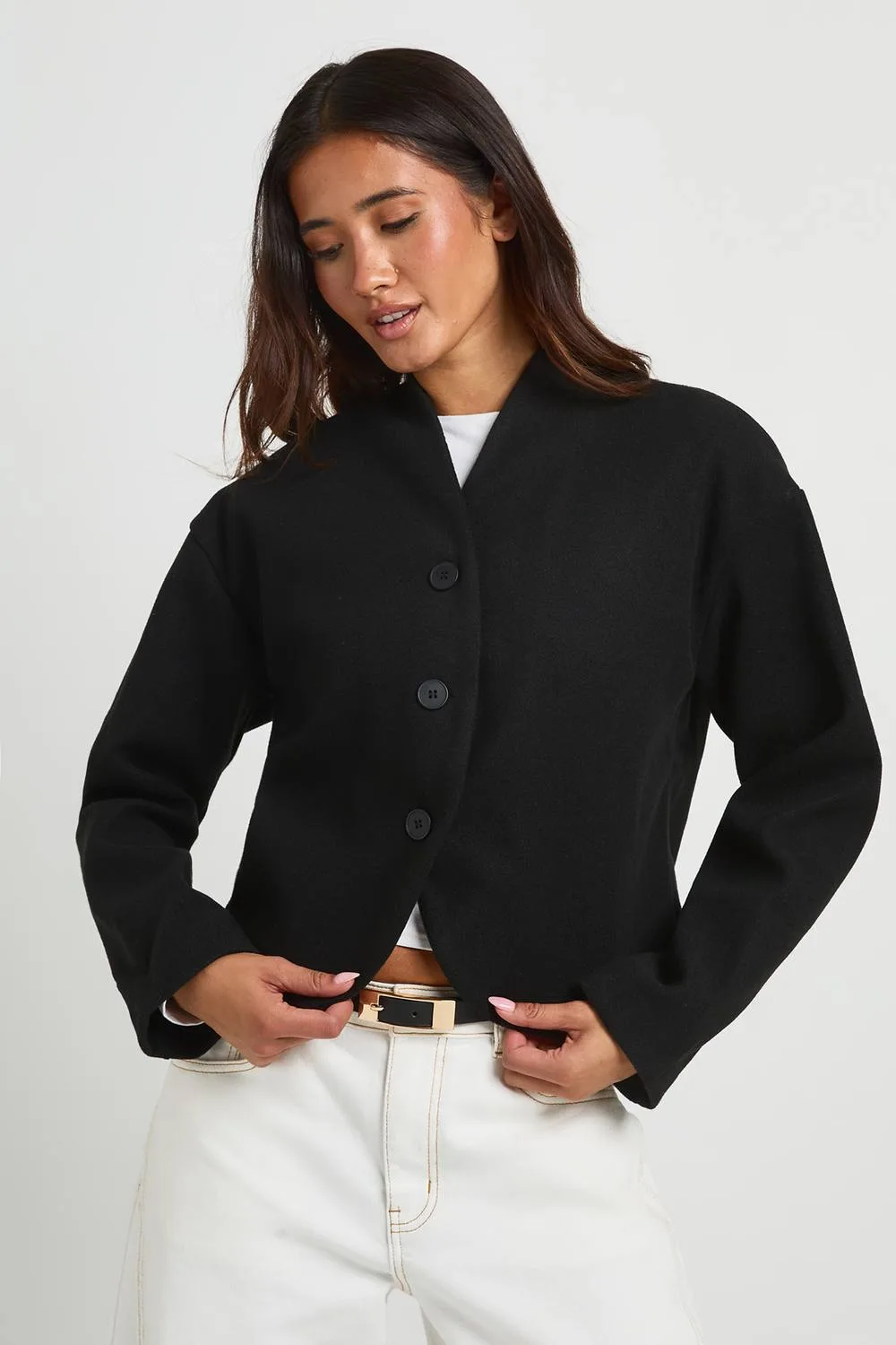 Button Up Wool Look Coat by boohoo