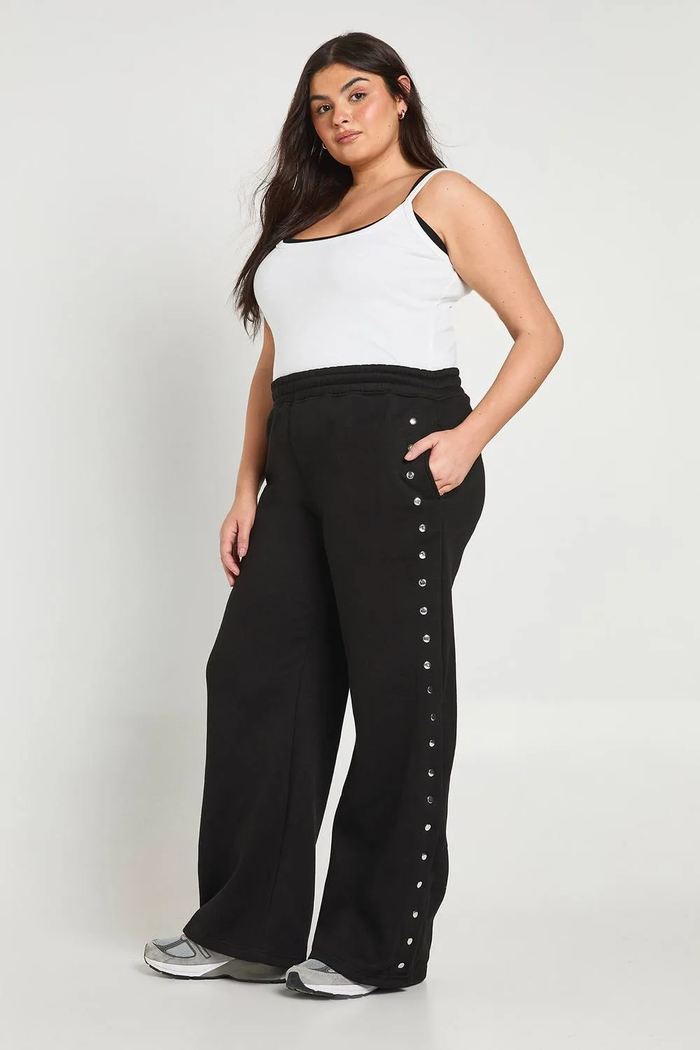 Studded Side Wide Leg Jogger Pants by boohoo