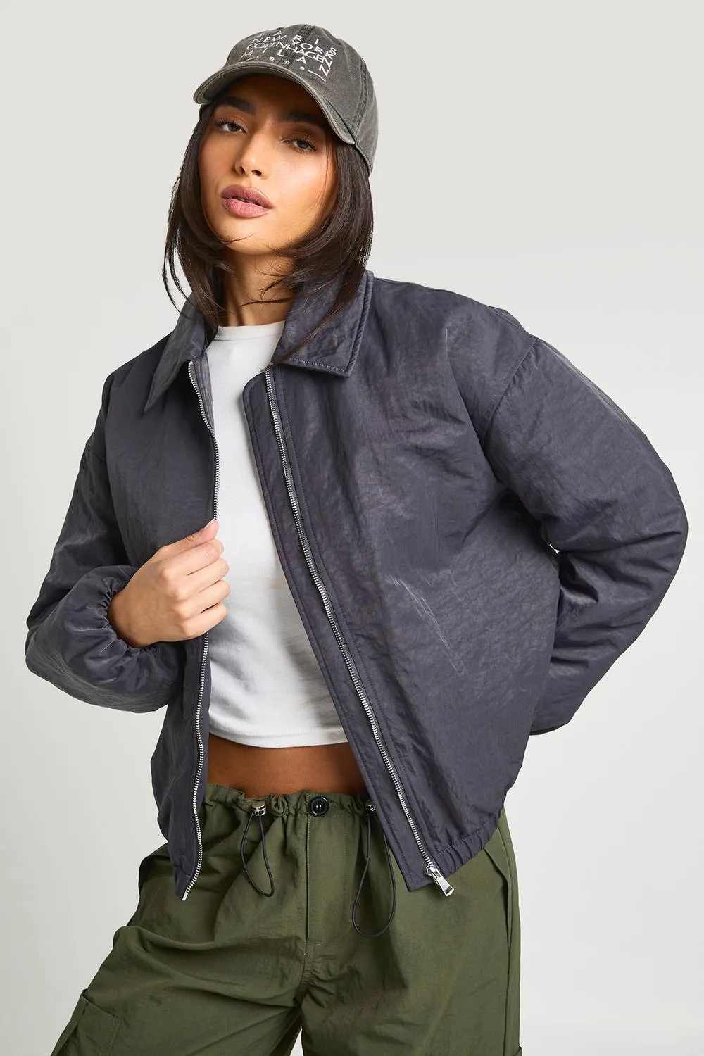 Collared Oversized Bomber Jacket by boohoo