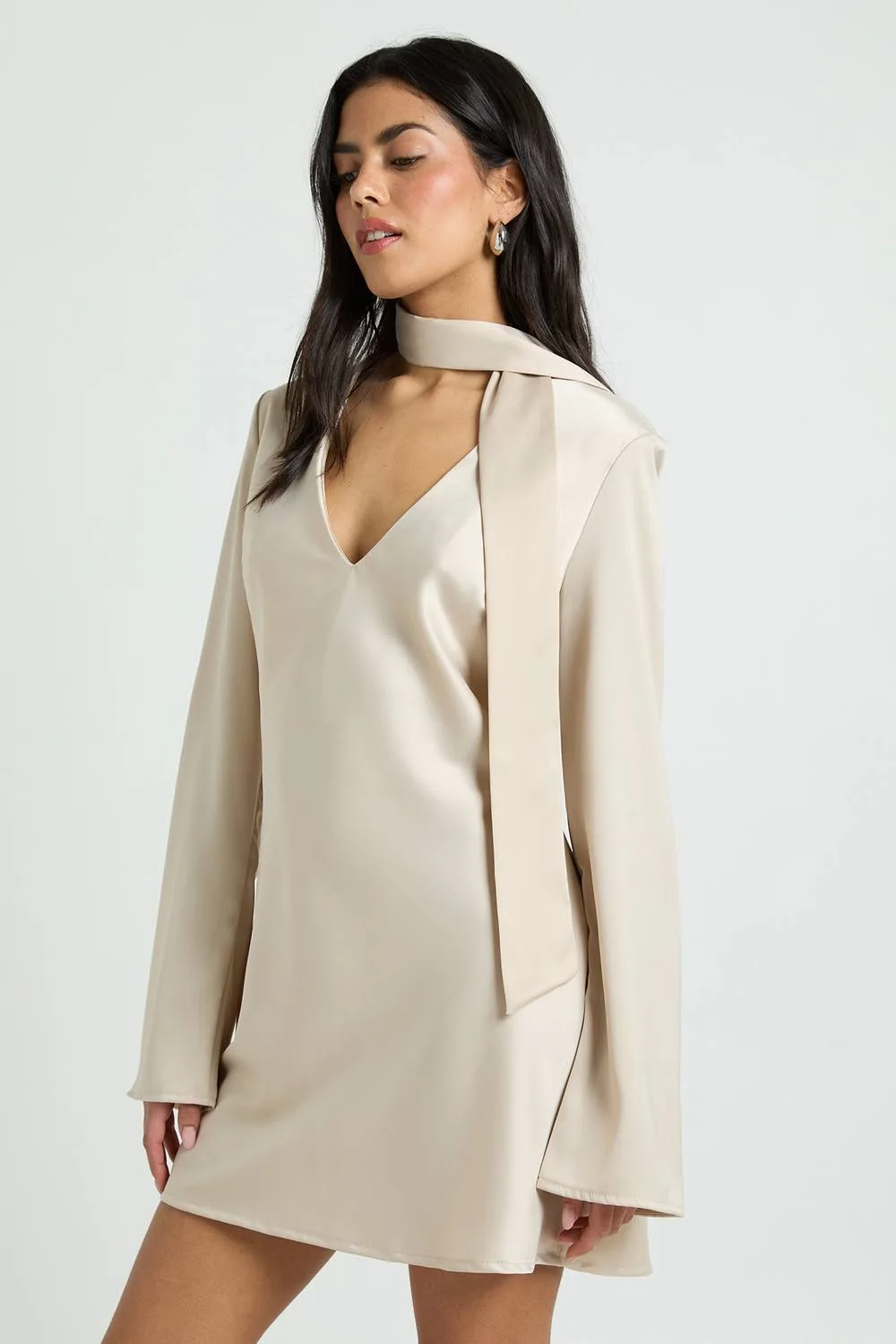 Textured Satin Scarf Detail Shift Dress by boohoo