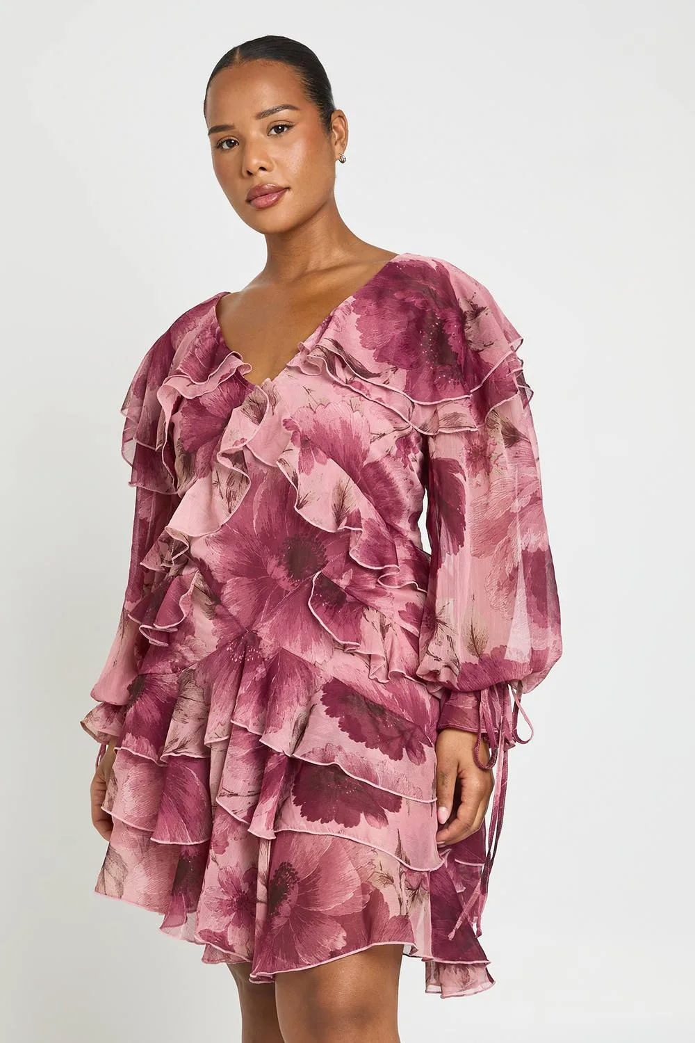Floral Chiffon Ruffle Mini Dress by boohoo