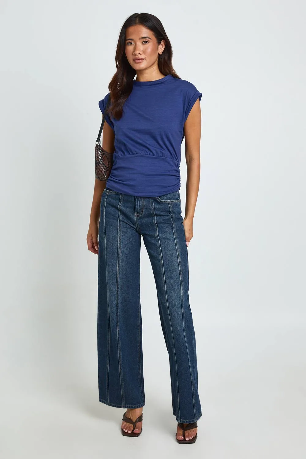 Slub Cinched Waist T-Shirt by boohoo