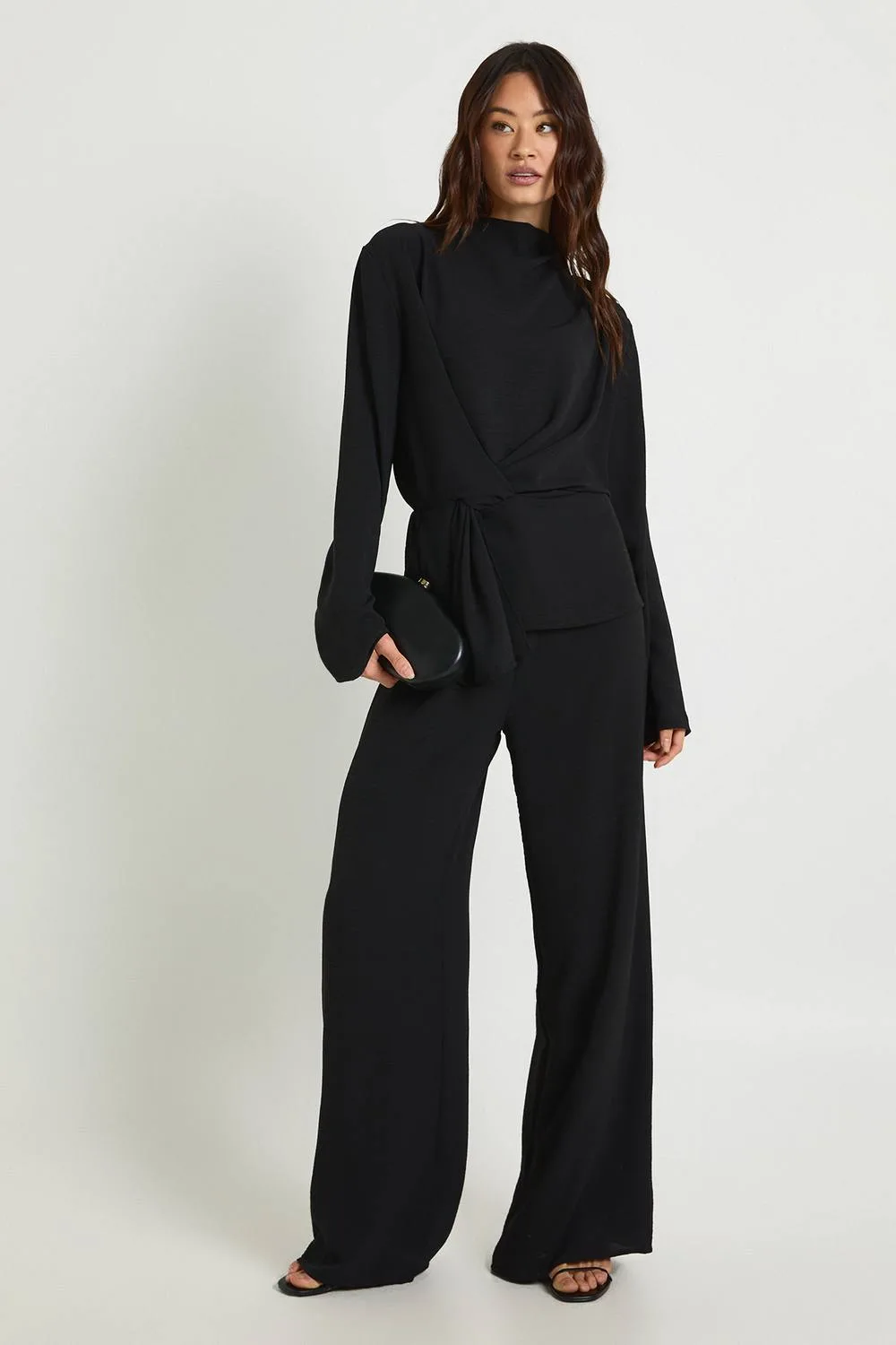 Woven Drape Long Sleeve Blouse & Trouser Co-Ord