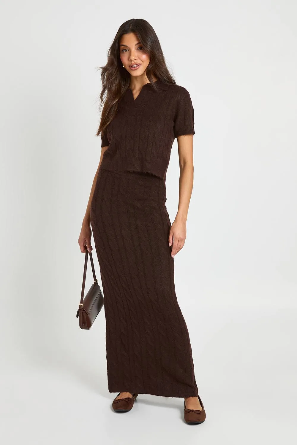 Cable Collared Knitted Top & Maxi Skirt Co-Ord by boohoo