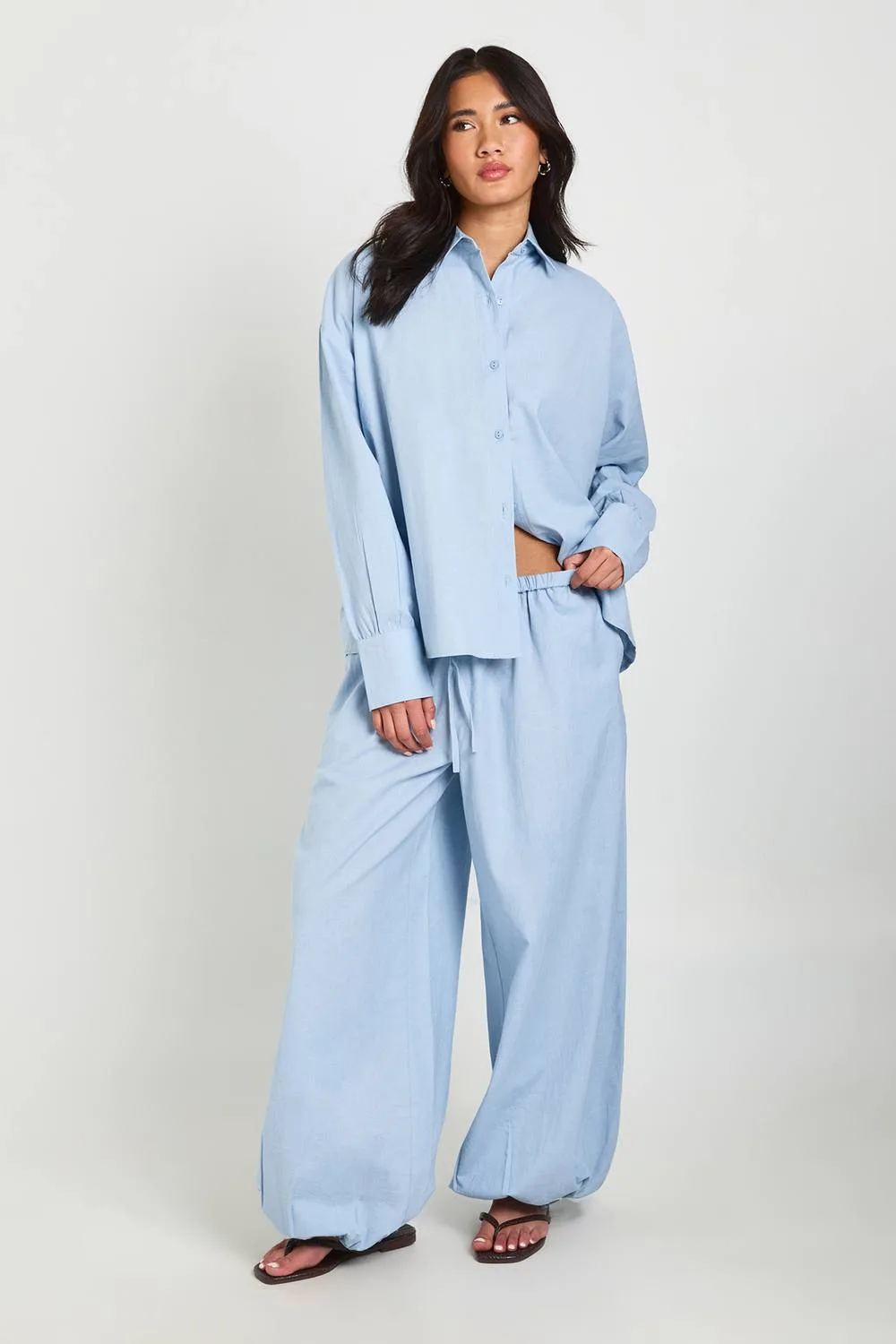 Linen Look Tie Cuff Trousers by boohoo