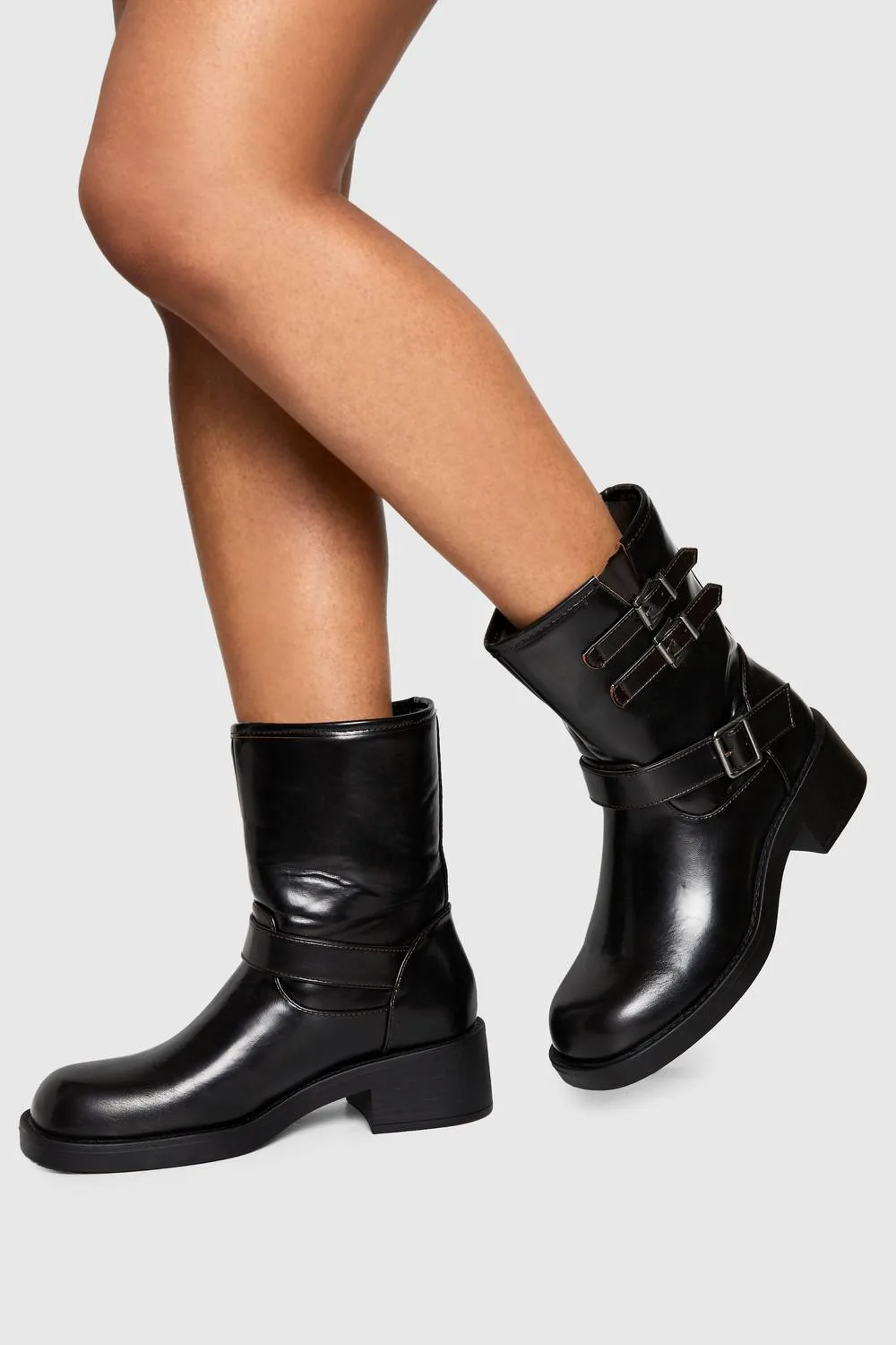 Vintage Style Buckle Detail Biker Boot by boohoo