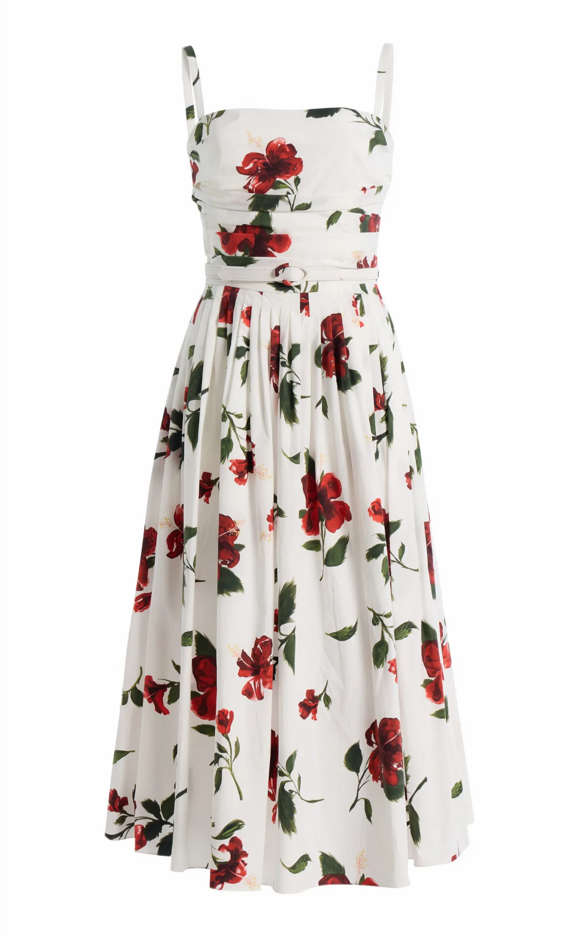 Hibiscus Stretch Cotton-Poplin Midi Dress by Oscar de la Renta