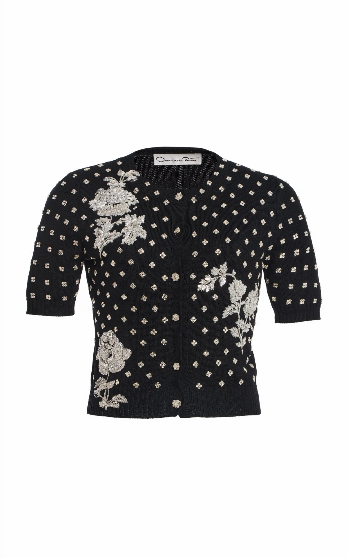 Floral Crystal-Embroidered Wool Cardigan by Oscar de la Renta