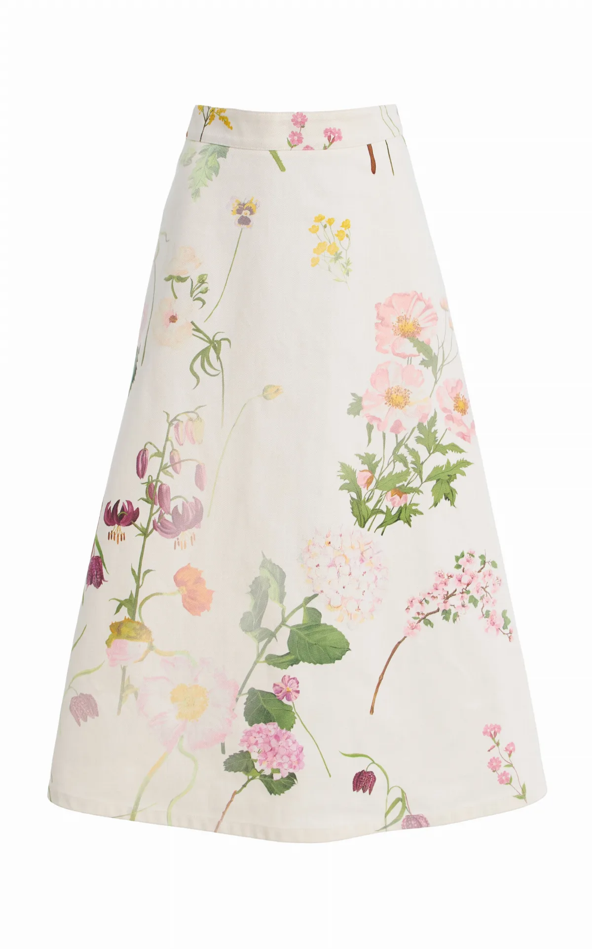 Botanical Cotton-Denim Midi Skirt by Oscar de la Renta