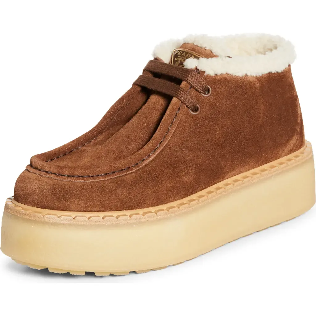 Genuine Shearling Derby Bootie by Prada