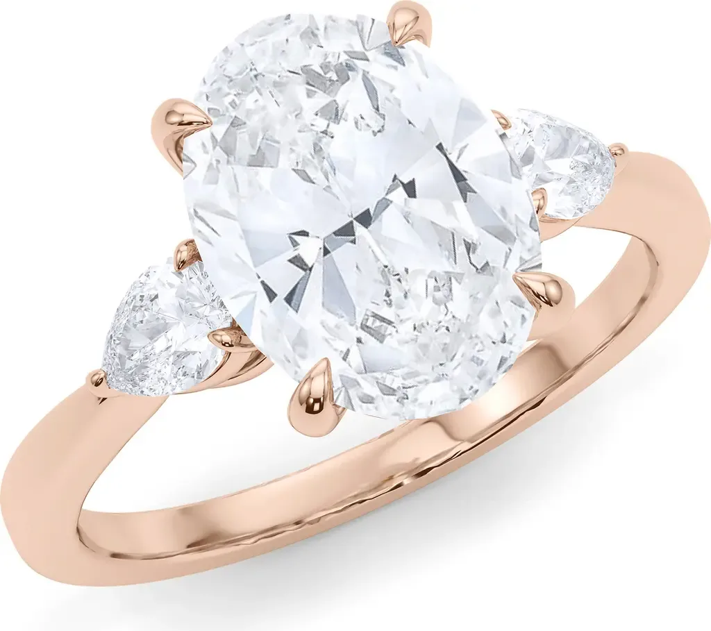 Oval & Pear Cut Lab Created Diamond Ring in 18K Rose Gold by HauteCarat