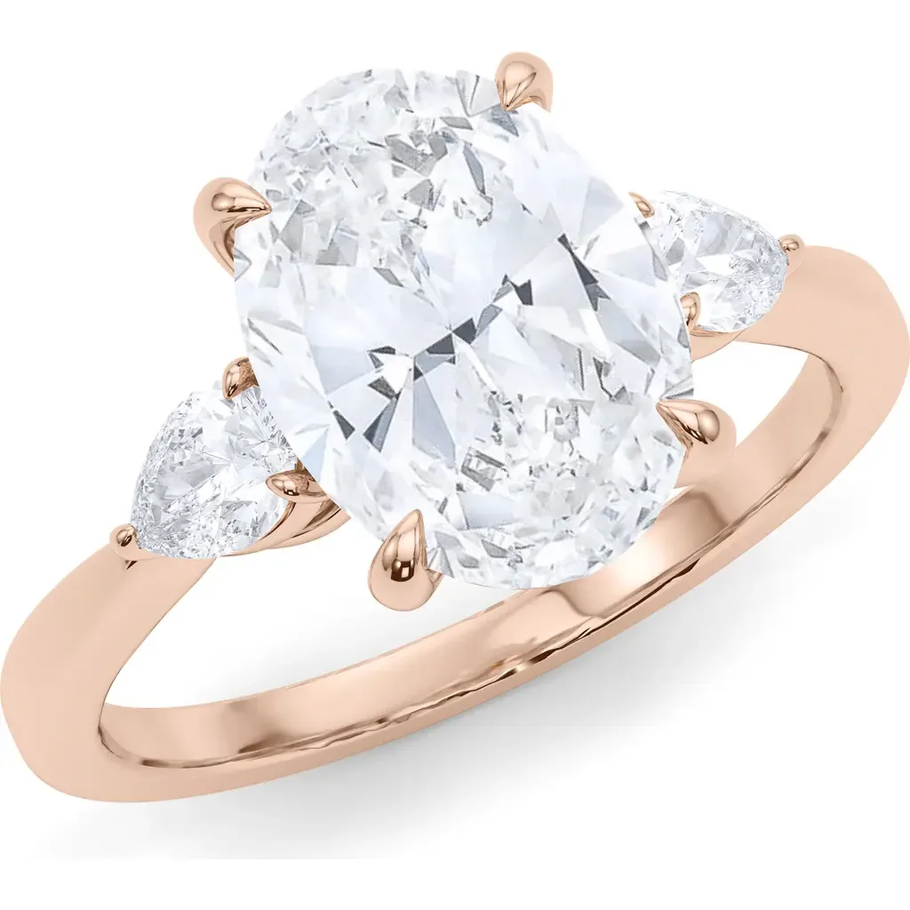 Oval & Pear Cut Lab Created Diamond Ring in 18K Rose Gold by HauteCarat