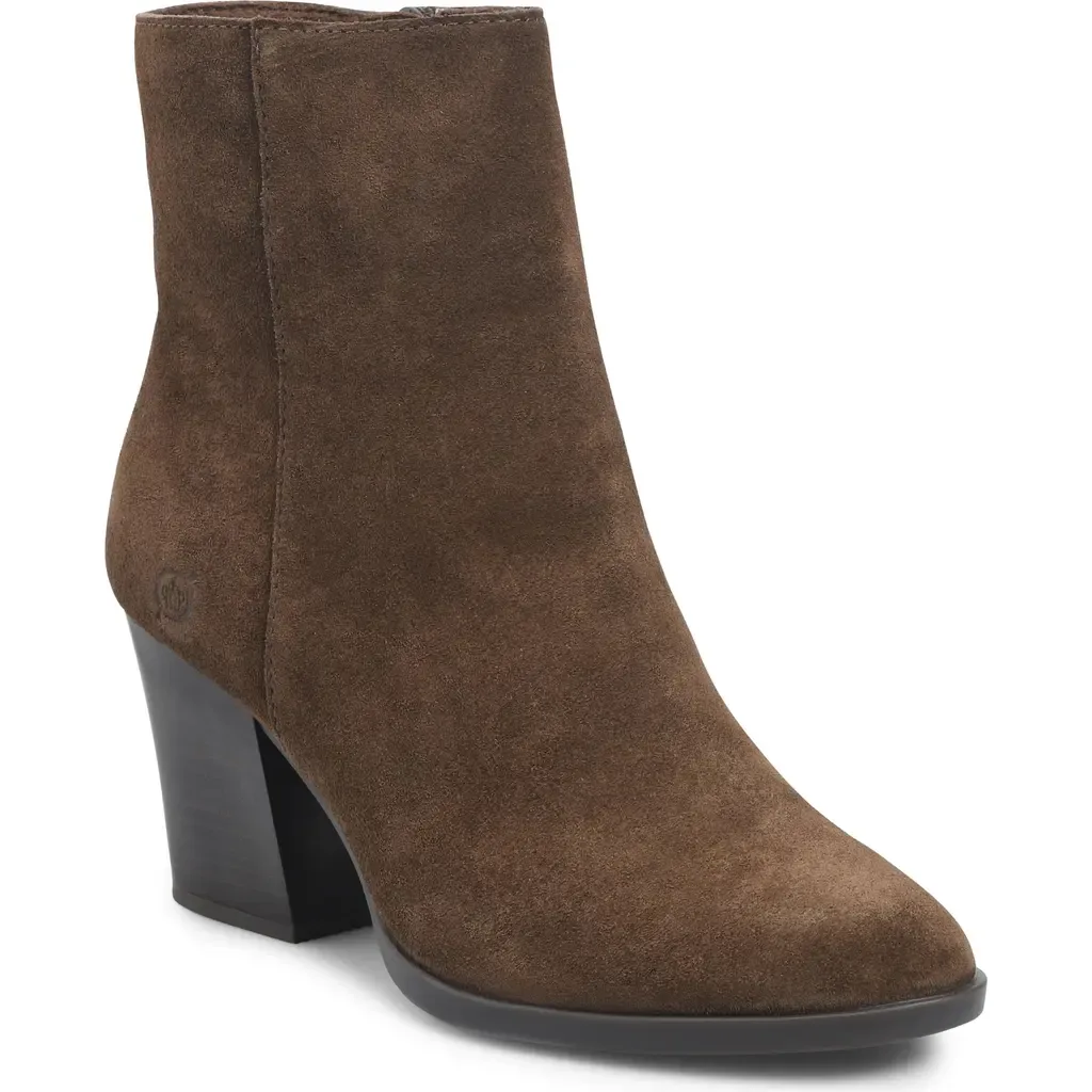 Elina Block Heel Bootie in Chocolate Suede by Børn