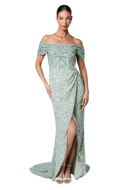 Sequin Bardot Maxi Bridesmaid Dress by Coast