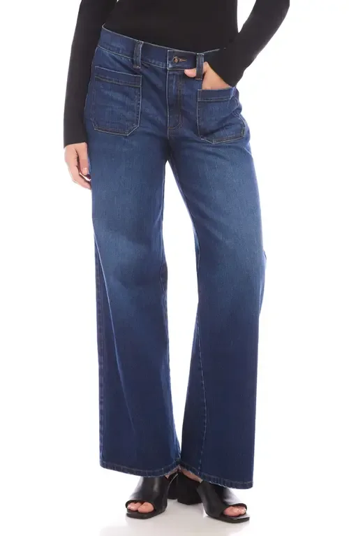Lauren Patch Pocket High Waist Wide Leg Jeans by Karen Kane