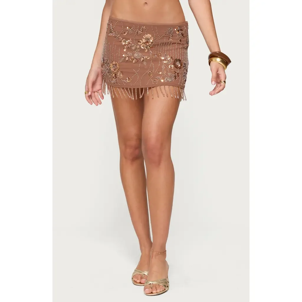 Embellished Beaded Sequin Fringe Miniskirt by EDIKTED