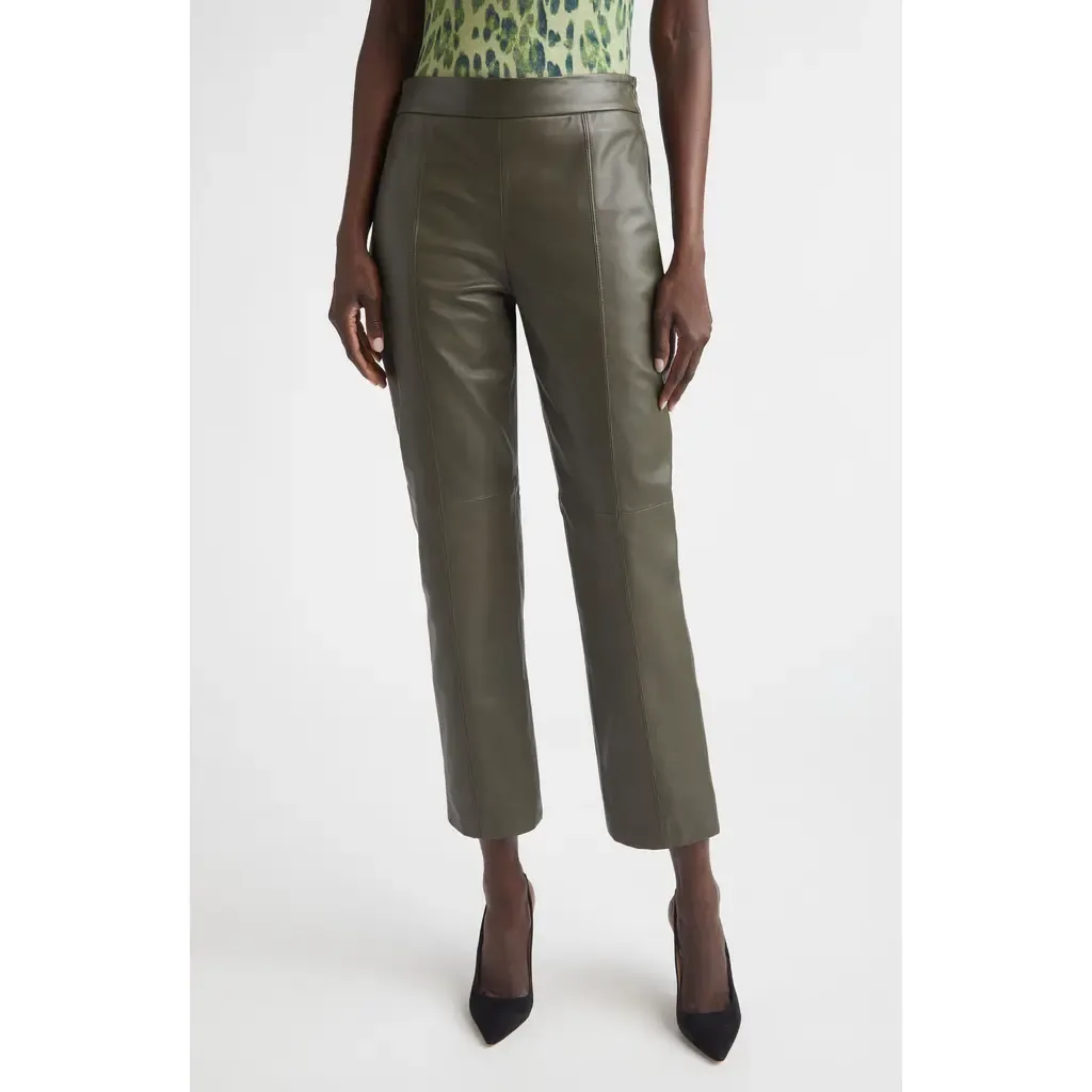 Crop Leather Straight Leg Pants by ST. JOHN