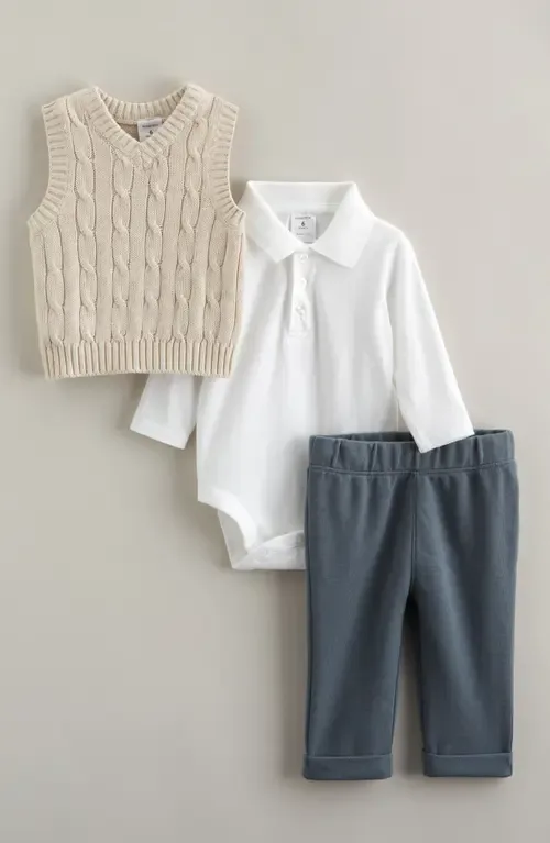 Dressed Up Cable Stitch Vest, Bodysuit & Pants Set by Nordstrom