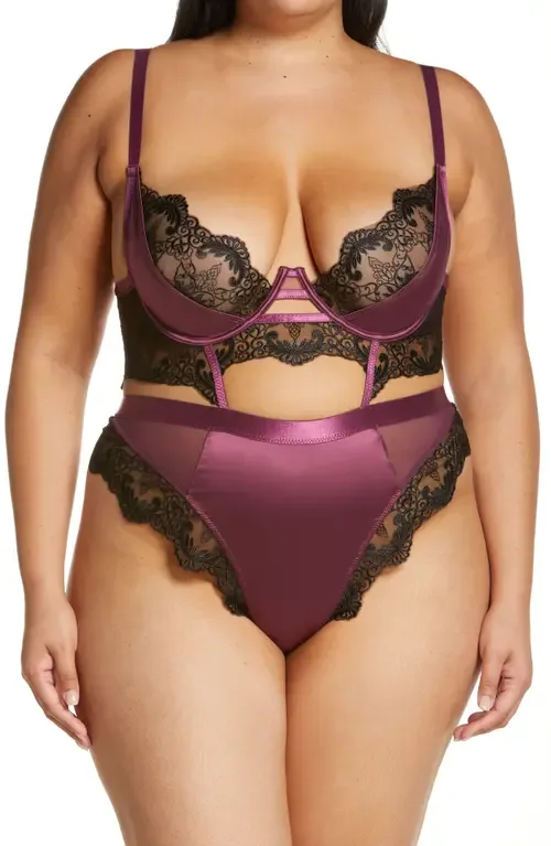 Cadence Strappy Eyelash Lace & Satin Underwire Teddy by Oh La La Cheri