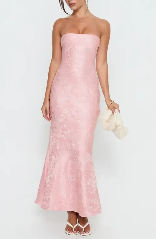 Lips Are Sealed Lace Jacquard Strapless Gown by Princess Polly
